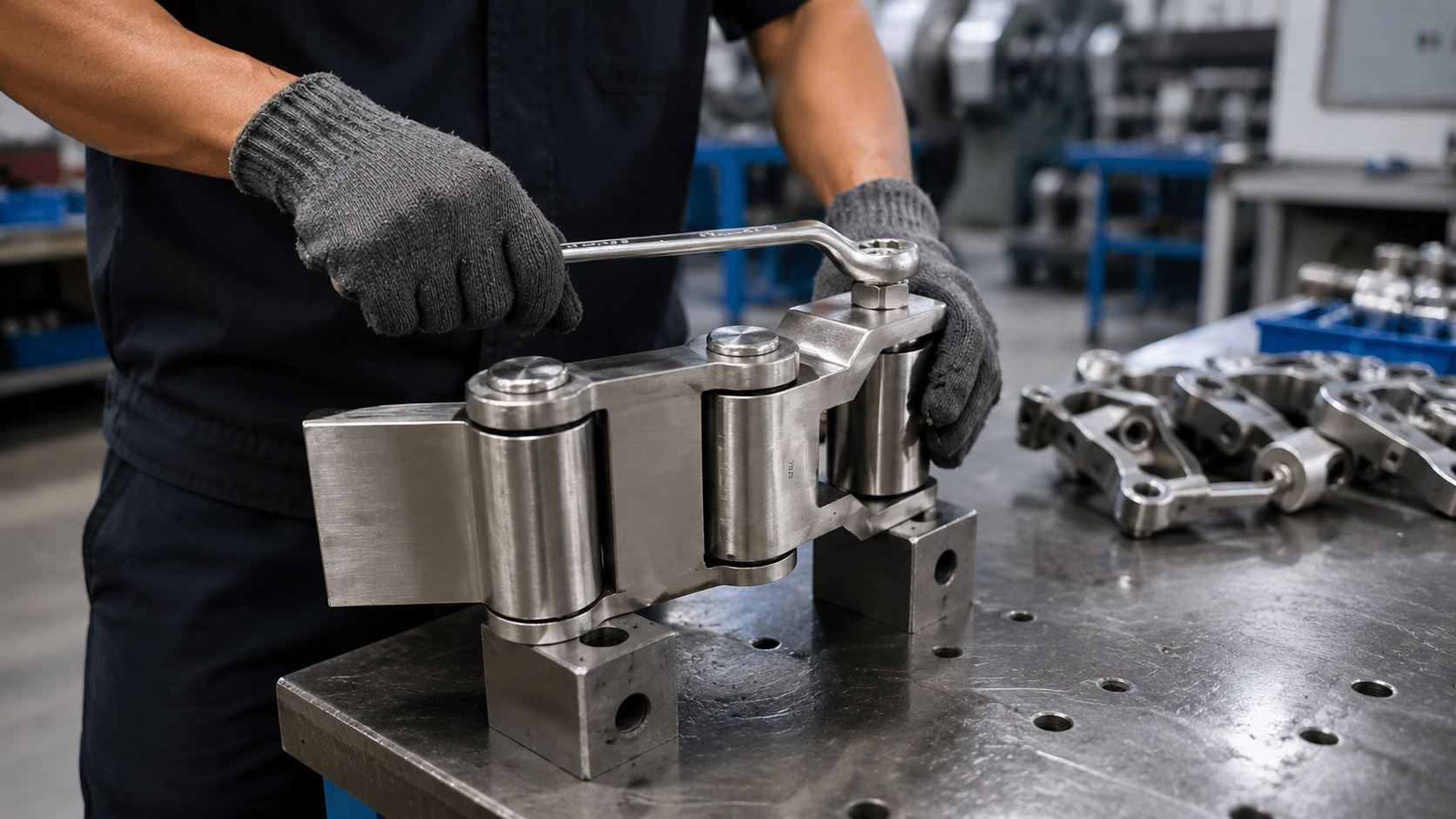 Skilled fitter assembling a precision component